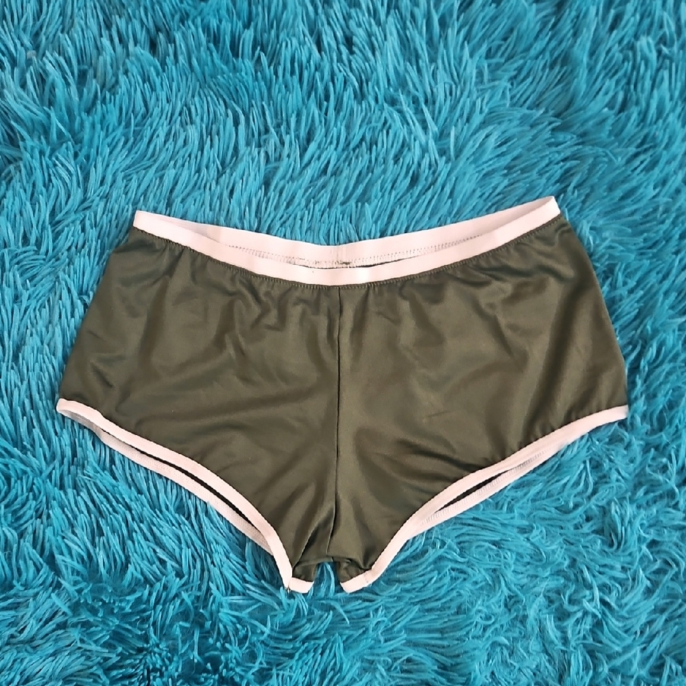 Olive Green Women's Shorts with White Trim